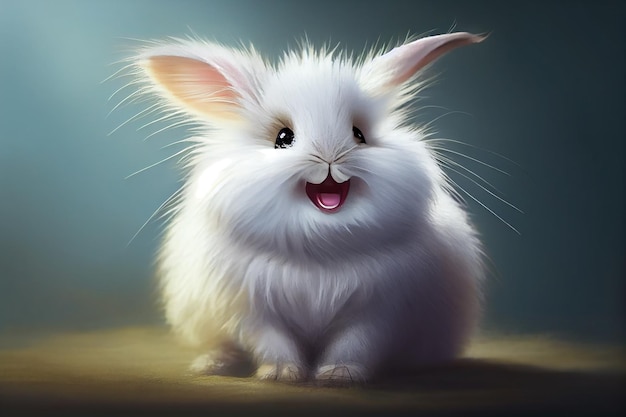 Cute white rabbit Smiling fluffy bunny portrait Generative AI