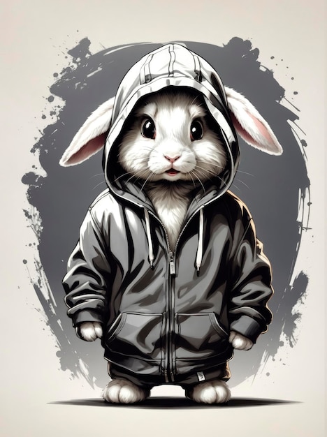 Cute white Rabbit wearing a hoodie