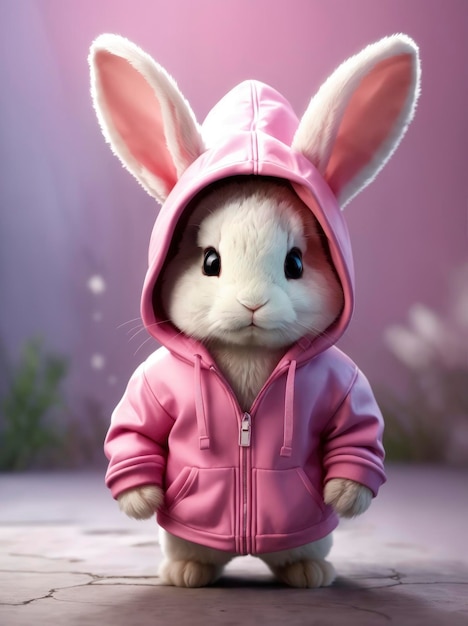 Cute white Rabbit wearing a hoodie