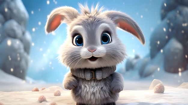 A cute white rabbit in winter Generative AI