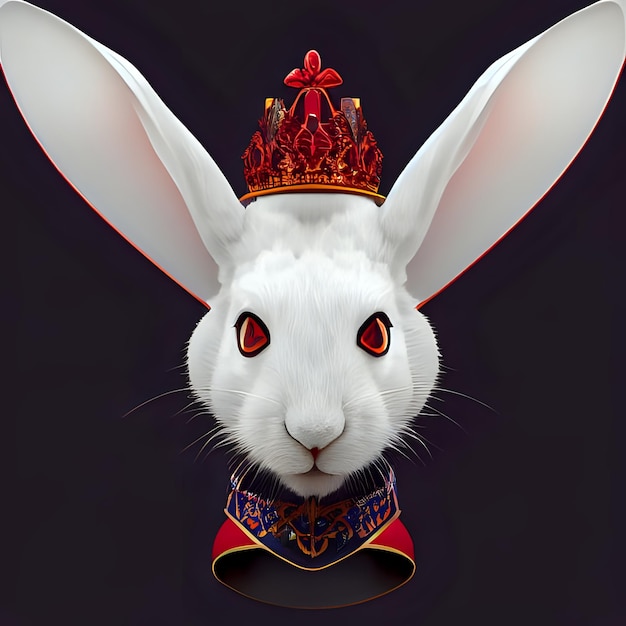 Photo cute white rabbit with crown and big ears