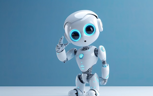 Cute white robot in a blue background