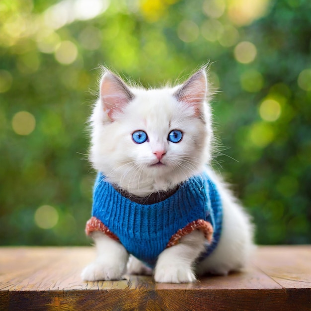 Photo cute white smiley cat with beautiful blue eyes