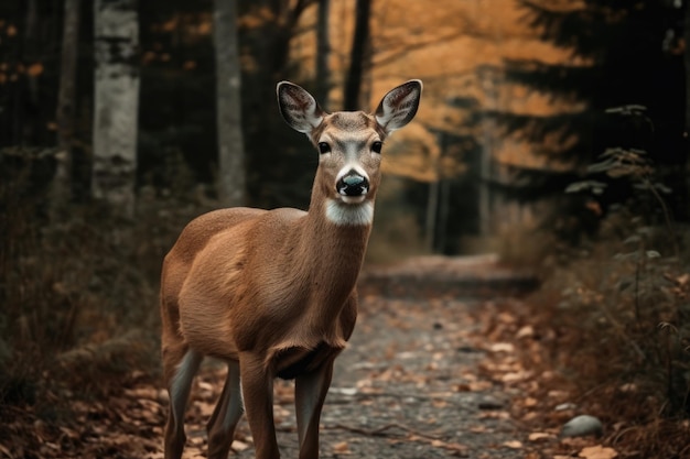 Cute whitetailed deer beside a road