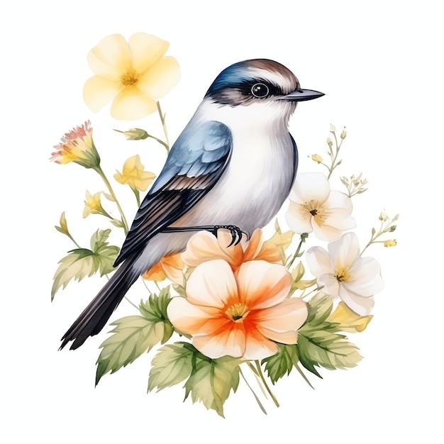 Cute Whitethroated swift bird watercolor illustration clipart