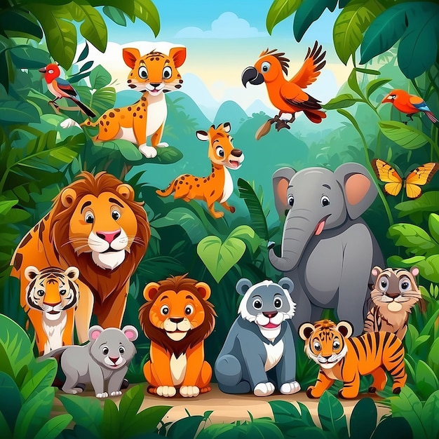 ジャングルの可愛い野生動物の漫画