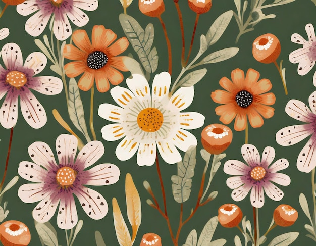 Cute wild flowers pattern Garden wallpaper