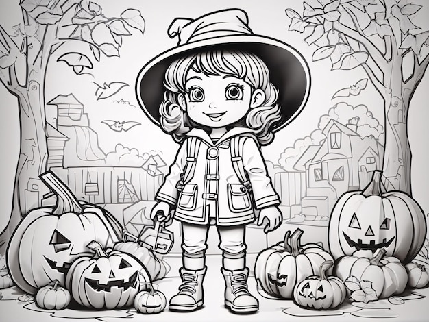 Cute Witch Halloween Coloring Book for Kids