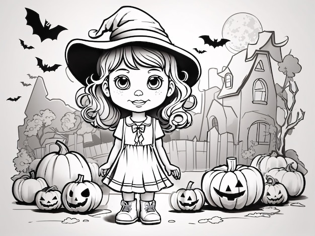 Cute Witch Halloween Coloring Book for Kids