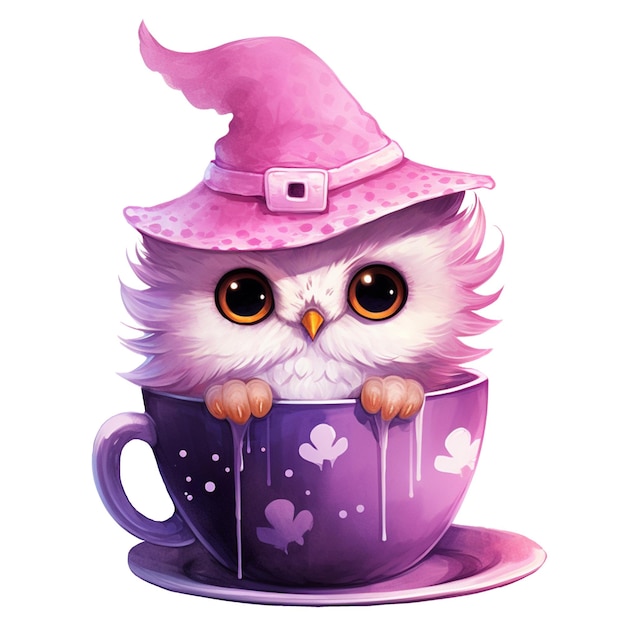 Cute Wizard Owl in Watercolor Illustration