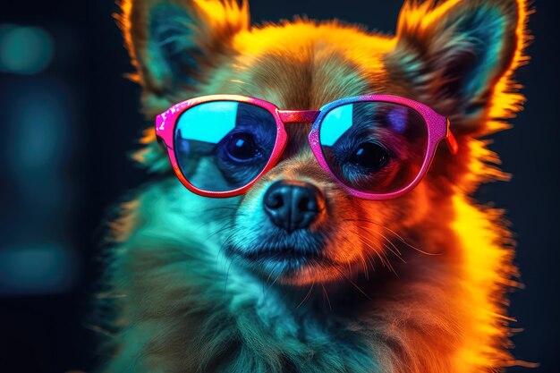 Cute wolf wearing sunglasses animal on summer vacation animal illustration Ai generative