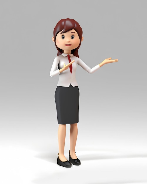 Cute woman holding hands gesture to empty spec business woman concept on white 3d rendering