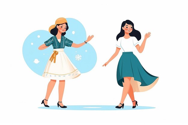 Cute woman show with hand and walking cartoon vector icon illustration people holiday isolated flat