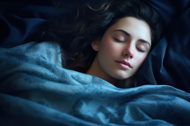 Cute woman sleeping in bed at night