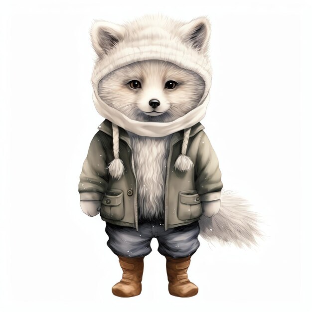 Cute woodland Arctic fox with beautiful clothes watercolor style for kids nursery animals wall