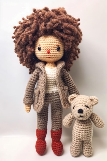 Photo cute wool doll generative ai