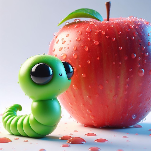 Photo cute worm eating an apple