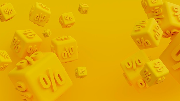 Cute yellow background with 3d percentages cubes for your sale