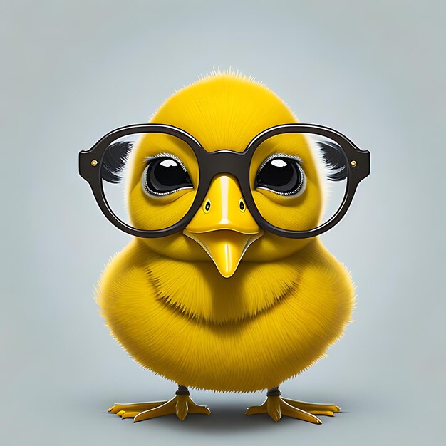 Cute yellow duckling for branding my fassion brand with round spectacles