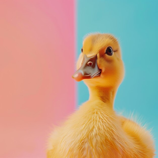 Photo cute yellow duckling in a closeup