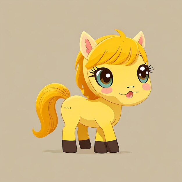 Photo cute yellow horse cartoon illustration