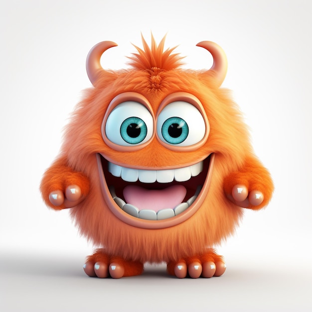 Cute yellow monster character 3d on white background