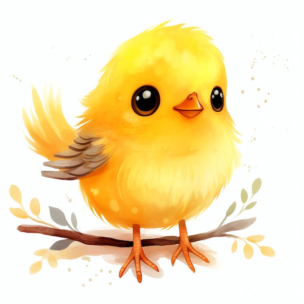Cute Yellow warbler bird watercolor illustration clipart