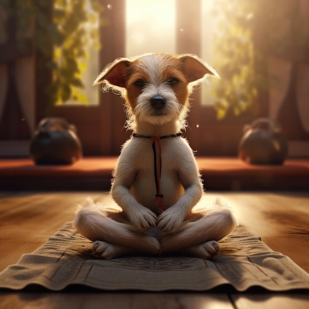 Cute yogi dog doing yoga or meditation