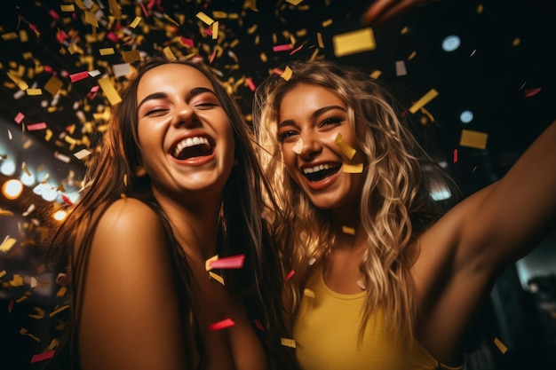 Premium AI Image | cute young beautiful girlfriends on party in club ...