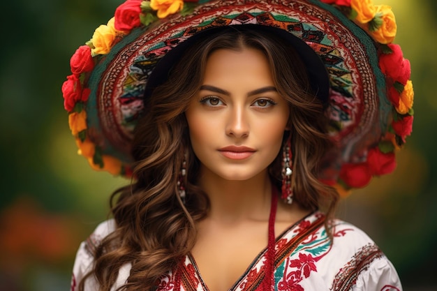 Cute young beautiful mexican woman in national costume