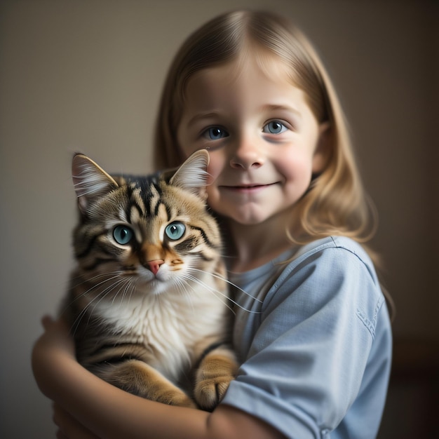 Cute Young Girl Holding A Cat