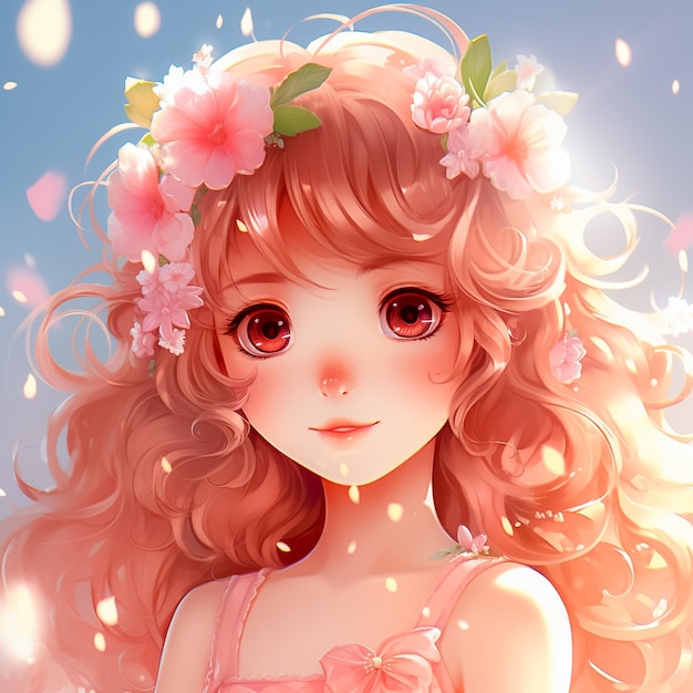 Cute young girl with Pink hair cartoon illustration Lovely Anime style Ai generated