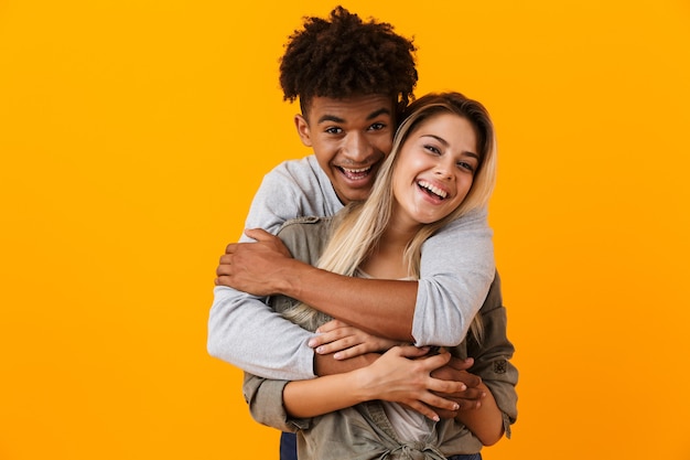 Happy young beautiful loving couple posing walking outdoors in park nature  take selfie by mobile phone. Stock Photo by ©Vadymvdrobot 285896816