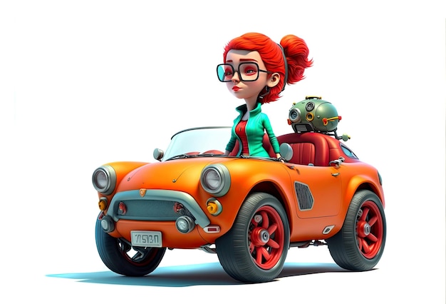 Cute young woman driving a beautiful and stilish car Generative AI