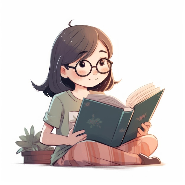 Anime Kawaii Woman With Glasses Reading Book Background, Kawaii