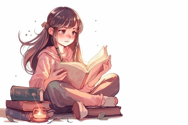 Anime girl holding books school uniform