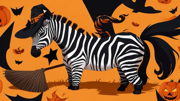 cute zebra in witch hat