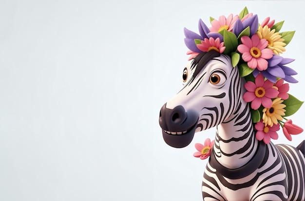 Cute zebra with flowers on its head stage photo for designers