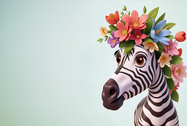 Cute zebra with flowers on its head stage photo for designers