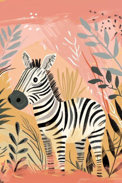 Photo cute zebra with nature background children illustration