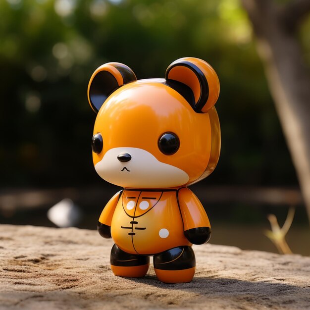Photo cute zippo bear figurine in orange with hat unreal engine rendered japonisme design