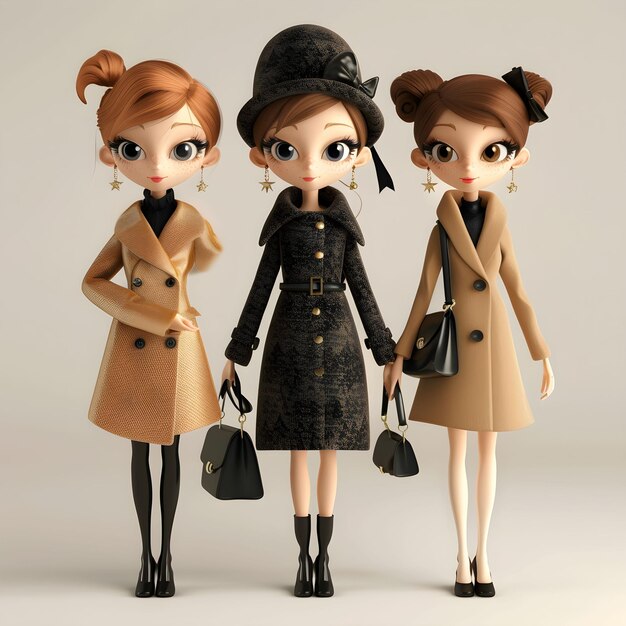 Photo cute3 girls cartoon illustration