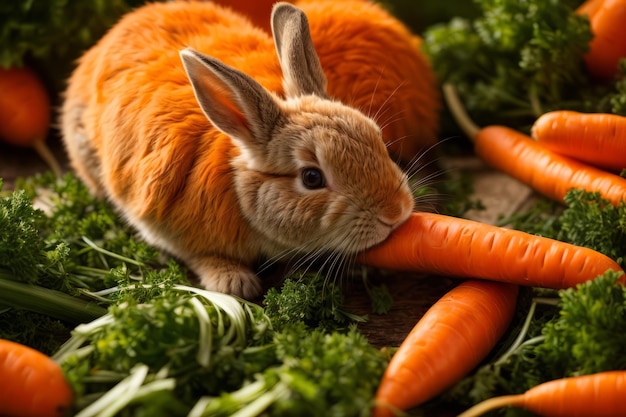 Cuteness in Detail Adorable Rabbit's Enjoyment of a Carrot Snack