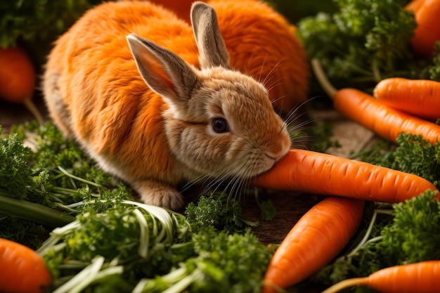 Cuteness in detail adorable rabbit's enjoyment of a carrot snack