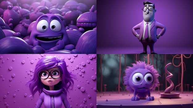 The cutest little robot ever 3d pixar cartoon monochromatic purple