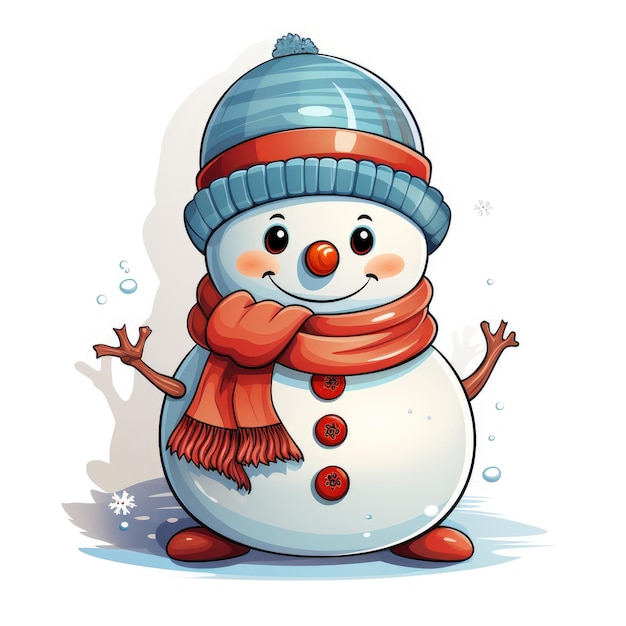 Cutesy Winter Wonderland Vector Snowman Clipart on White Background