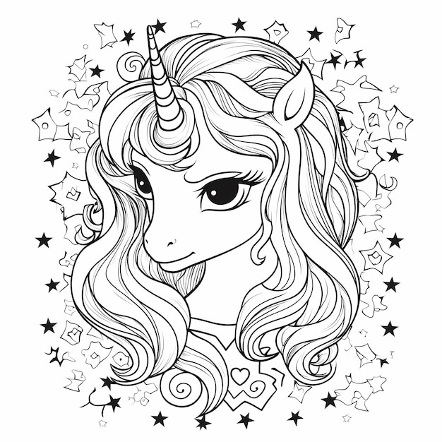 cutie unicorn coloring page manga style