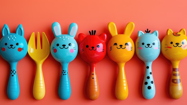 Foto cutlery cartone animato di animali felici e amichevoli un disegno carino e adorabile