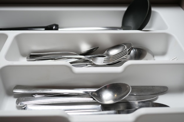 Cutlery fork knife and spoon in a drawer