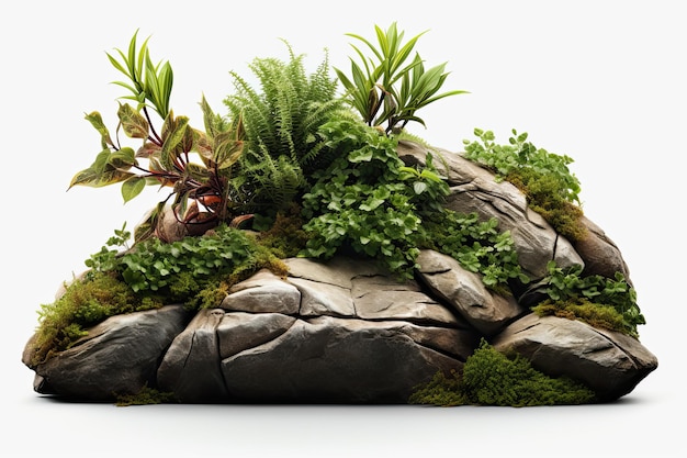 Cutout rock surrounded by plants